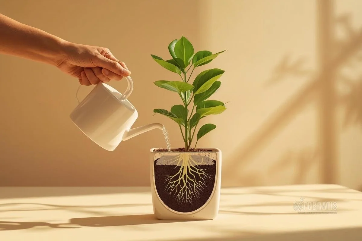 Pessoa regando uma planta, simbolizando cura emocional e fortalecimento interno.