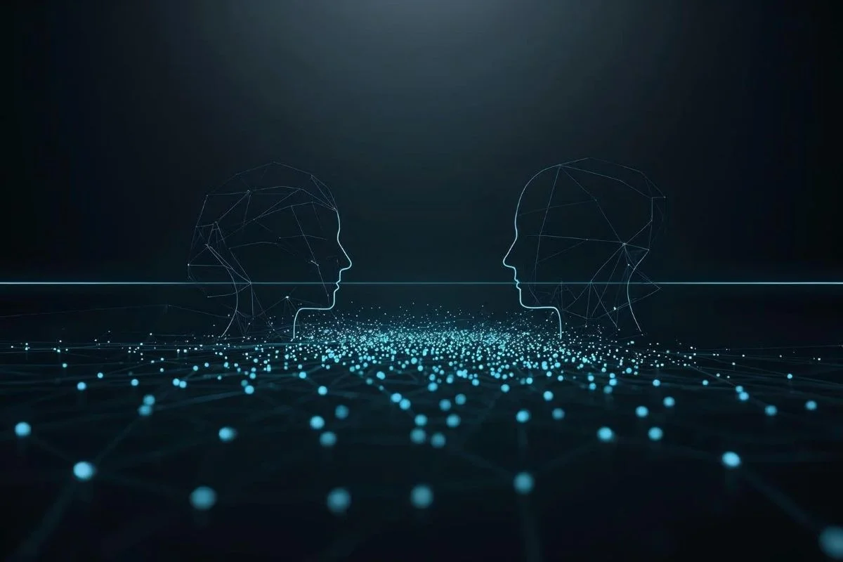 Imagem representando a aplicação da linguagem hipnótica em terapia com elementos de luz conectando partes do cérebro