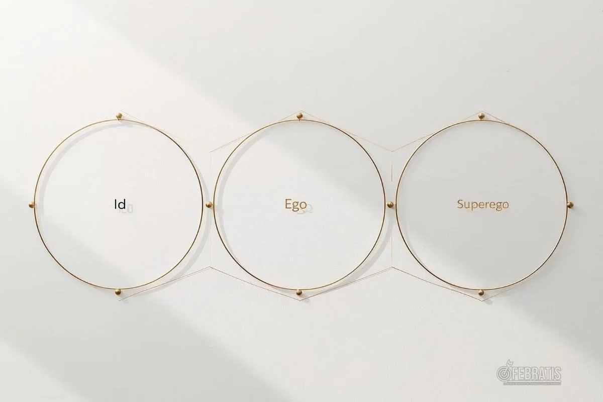 Diagrama abstrato com três círculos conectados representando Id, Ego e Superego.